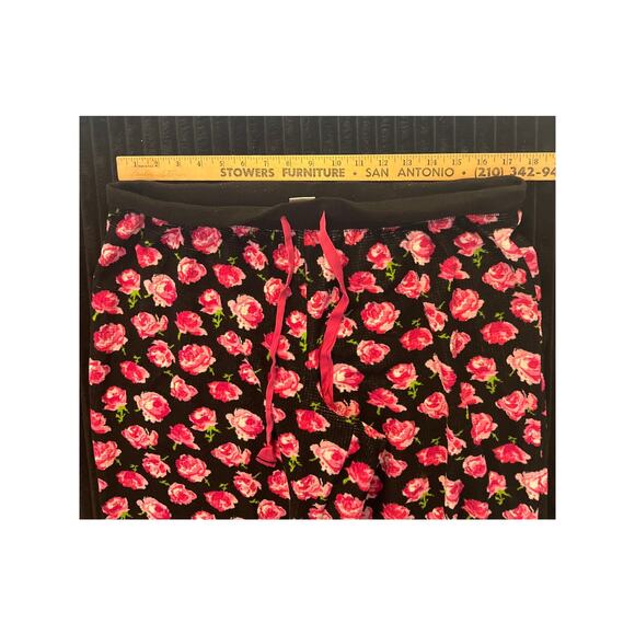 Betsey Johnson Women’s XL Black Floral Ribbed 2-Piece Pajama Set – Long Sleeve - Picture 5 of 8